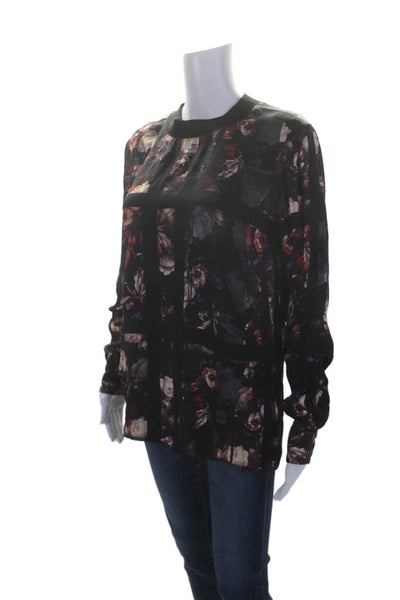 Thakoon Addition Womens Cotton Round Neck Long Sleeve Floral Blouse Black Size 4