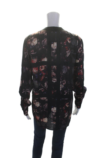 Thakoon Addition Womens Cotton Round Neck Long Sleeve Floral Blouse Black Size 4