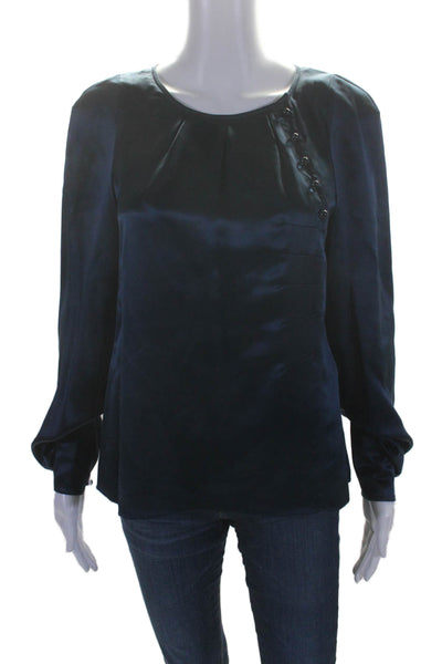 Marc Jacobs Womens Silk Long Sleeve V-neck Buttoned Blouse Blue Size 6