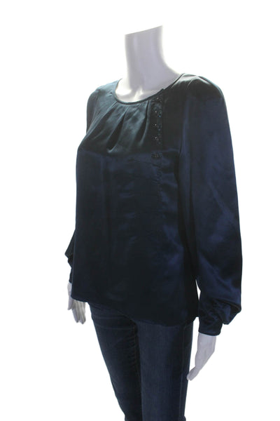 Marc Jacobs Womens Silk Long Sleeve V-neck Buttoned Blouse Blue Size 6