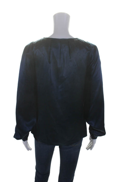 Marc Jacobs Womens Silk Long Sleeve V-neck Buttoned Blouse Blue Size 6