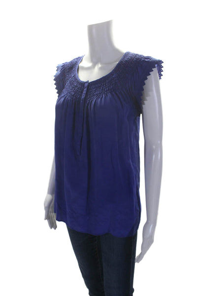 Maison Scotch Womens Silk High Neck Short Sleeve Lace Blouse Purple Size 2