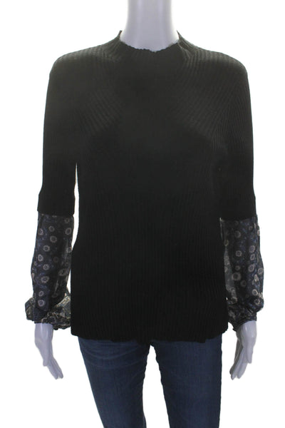 Veronica Beard Womens Silk Mock Neck Layered Knitted Top Black Size M