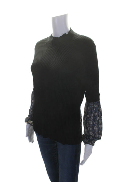 Veronica Beard Womens Silk Mock Neck Layered Knitted Top Black Size M