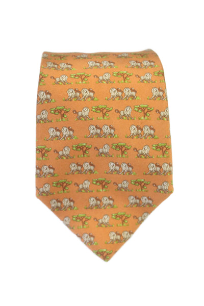 Salvatore Ferragamo Mens Silk Textured Lined Graphic Printed Tie Orange OS