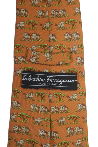 Salvatore Ferragamo Mens Silk Textured Lined Graphic Printed Tie Orange OS