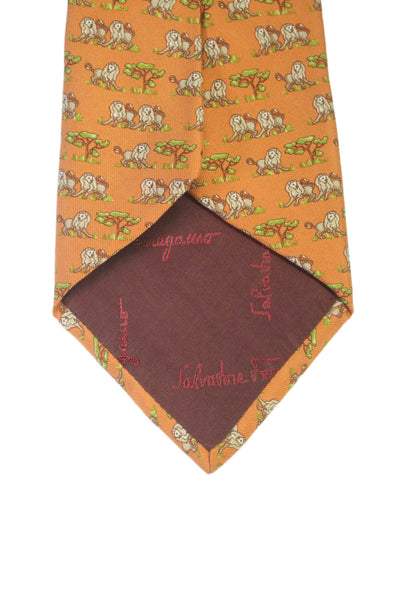 Salvatore Ferragamo Mens Silk Textured Lined Graphic Printed Tie Orange OS