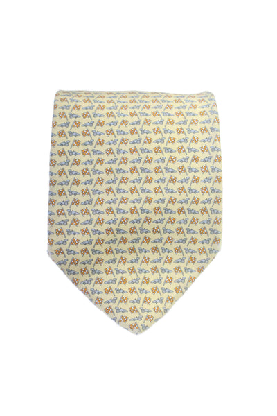 Salvatore Ferragamo Mens Silk Textured Lined Graphic Printed Tie Yellow OS