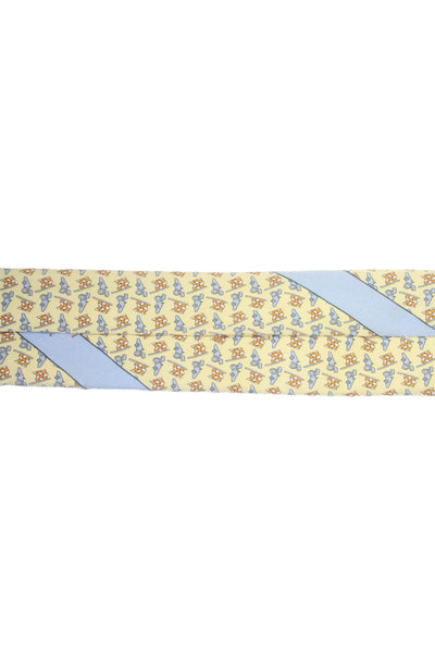 Salvatore Ferragamo Mens Silk Textured Lined Graphic Printed Tie Yellow OS