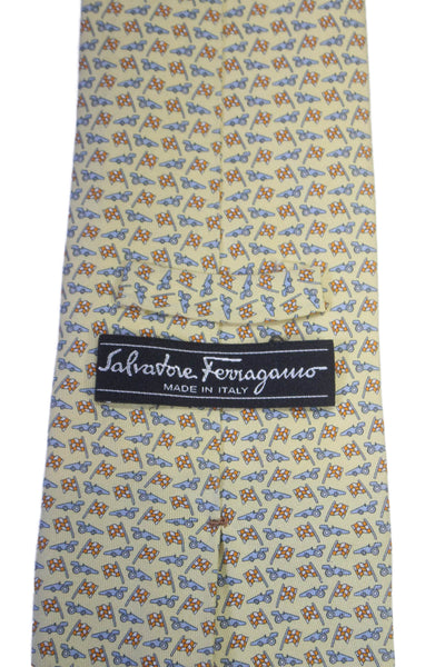 Salvatore Ferragamo Mens Silk Textured Lined Graphic Printed Tie Yellow OS