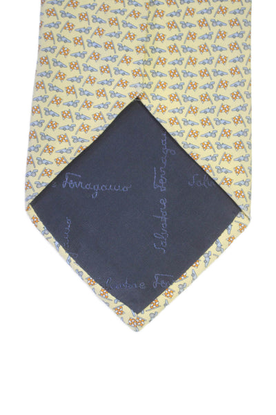 Salvatore Ferragamo Mens Silk Textured Lined Graphic Printed Tie Yellow OS