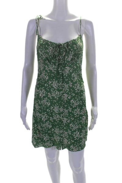 Ba&Sh Womens Floral Print Button Down Sleeveless Mini Dress Green White Size 1