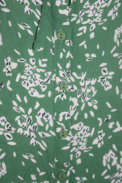 Ba&Sh Womens Floral Print Button Down Sleeveless Mini Dress Green White Size 1