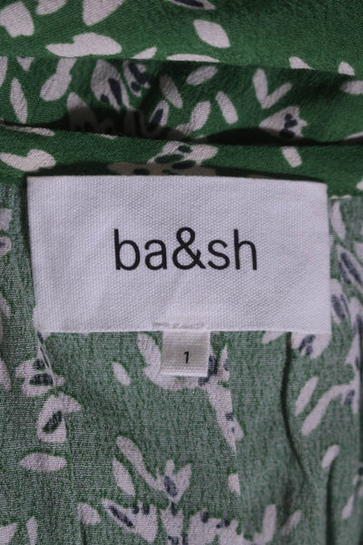 Ba&Sh Womens Floral Print Button Down Sleeveless Mini Dress Green White Size 1