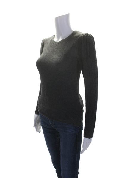 Goldie Womens Ribbed Puffy Long Sleeves Pullover Shirt Smoke Gray Size Small