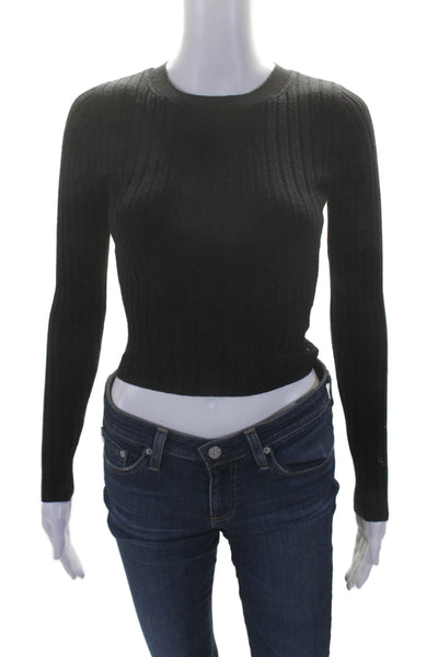 Wilfred Womens Ribbed Long Sleeves Crew Neck Sweater Black Wool Size Small