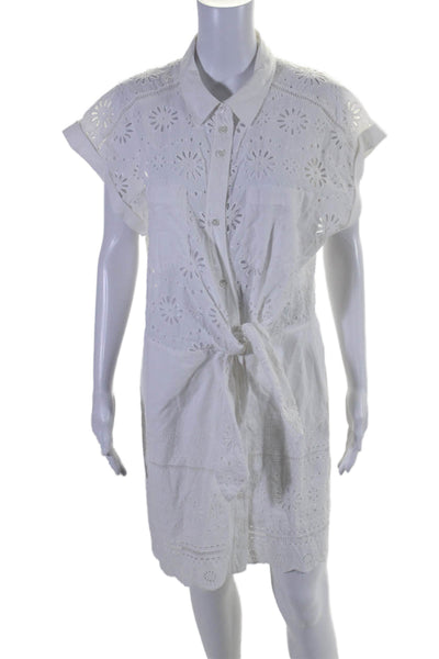 Veronica Beard Womens Cotton Battenberg Lace Buttoned Belted Dress White Size 12