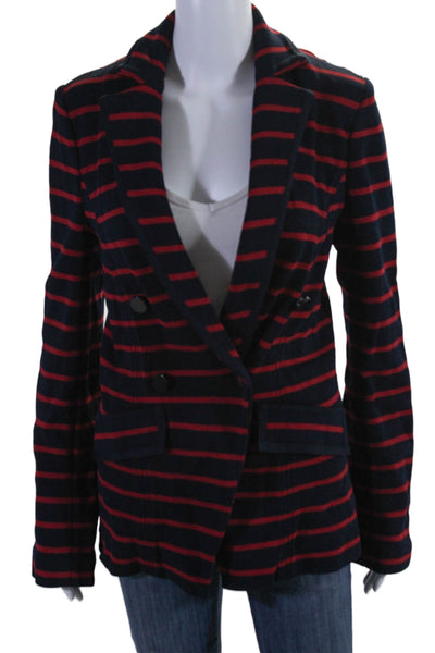 Veronica Beard Womens Striped Print Double Breasted Buttoned Jacket Navy Size M