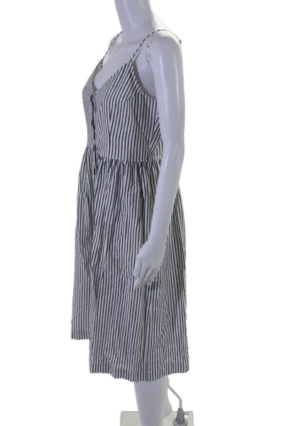 ATM Womens Button Front Spaghetti Strap Striped Dress White Navy Size Medium