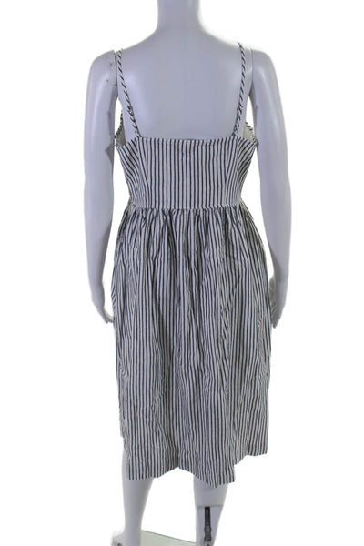 ATM Womens Button Front Spaghetti Strap Striped Dress White Navy Size Medium