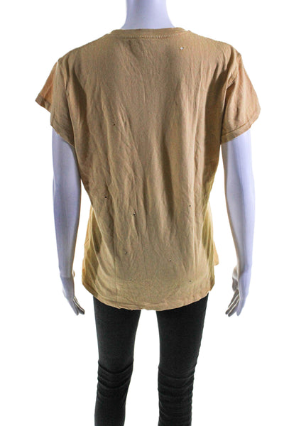 Made Worn Womens Cotton Graphic Distressed Casual Top Yellow Size XS