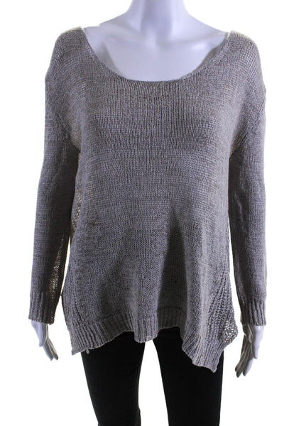 Enza Costa Womens Cotton Linen Knitted Long Sleeved Sweater Gray Size XS