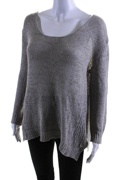 Enza Costa Womens Cotton Linen Knitted Long Sleeved Sweater Gray Size XS