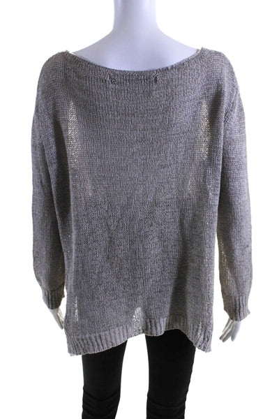 Enza Costa Womens Cotton Linen Knitted Long Sleeved Sweater Gray Size XS