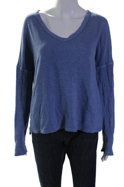 Sundry Women's Round Neck Long Sleeves Boxy Casual Blouse Blue Size 2