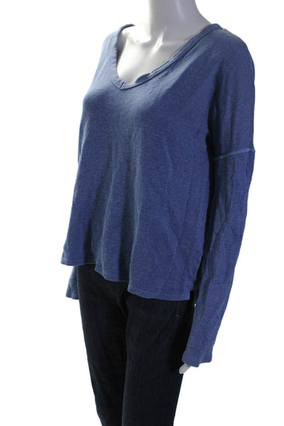 Sundry Women's Round Neck Long Sleeves Boxy Casual Blouse Blue Size 2