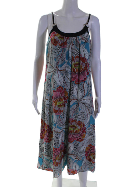 Trina Turk Womens Silk Floral Print Sleeveless Round Neck Dress Blue Size S