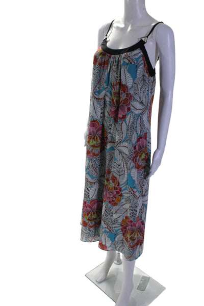 Trina Turk Womens Silk Floral Print Sleeveless Round Neck Dress Blue Size S