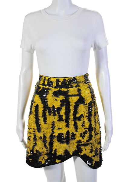 Ganni Womens Side Zip Sequin Mini Skirt Yellow Black Size FR 36