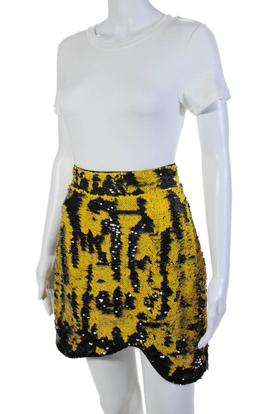 Ganni Womens Side Zip Sequin Mini Skirt Yellow Black Size FR 36