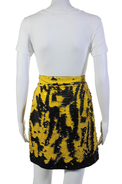 Ganni Womens Side Zip Sequin Mini Skirt Yellow Black Size FR 36