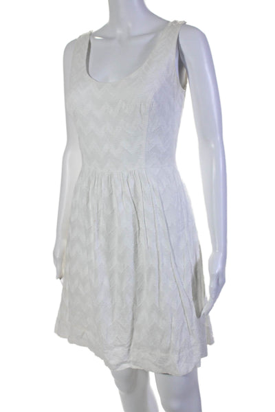 Marthas Vineyard Womens Textured Sleeveless Round Neck Zip Dress White Size 0