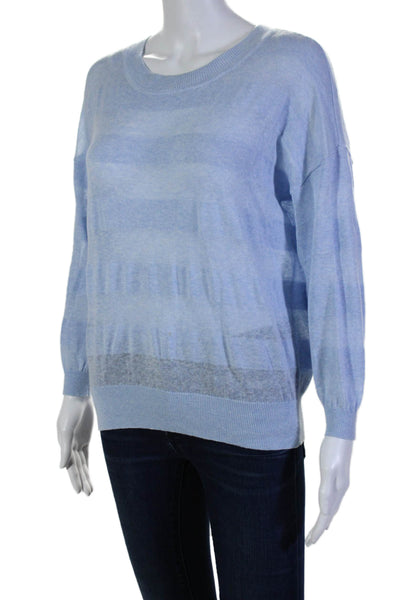 Lilla P Womens 3/4 Sleeve Scoop Neck Sweatshirt Blue Cotton Size Extra Small