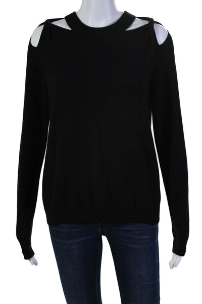 Autumn Cashmere Womens Crew Neck Twist Shoulder Sweater Black Size Large