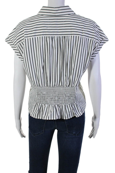 Karl Lagerfeld Womens Button Front Short Sleeve Striped Shirt White Black Medium