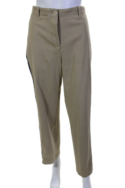 TWP Womens Button Fly High Rise Striped Trim Pants Brown Navy Cotton Size 8