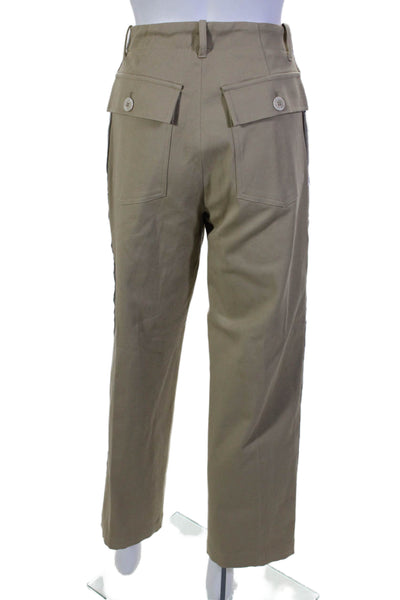 TWP Womens Button Fly High Rise Striped Trim Pants Brown Navy Cotton Size 8