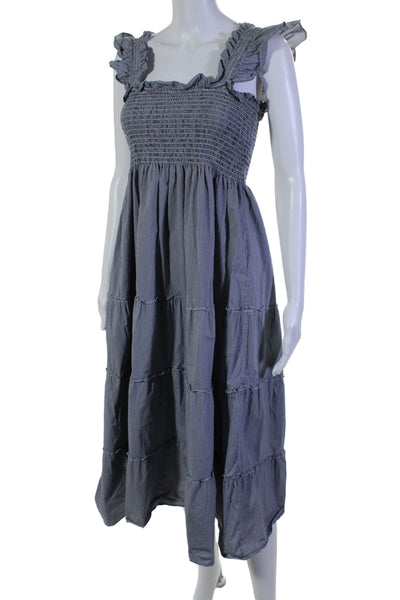 Hill House Womens Check Printed Smocked Ruffled Flared Bottom Dress Gray Size XS