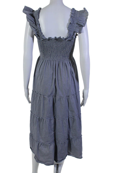 Hill House Womens Check Printed Smocked Ruffled Flared Bottom Dress Gray Size XS