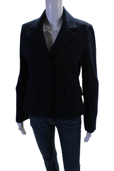 High Sport Womens Navy Blue Cotton Blend Pockets Remita Blazer Jacket Size M