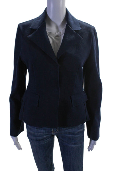 High Sport Womens Navy Blue Cotton Blend Pockets Remita Blazer Jacket Size L