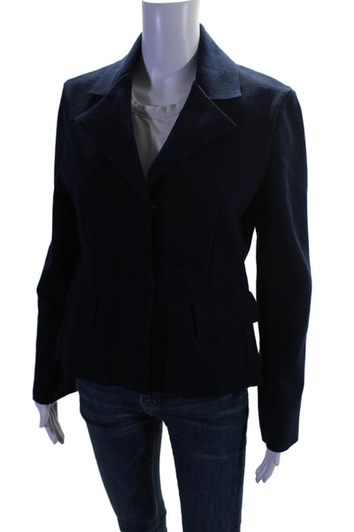 High Sport Womens Navy Blue Cotton Blend Pockets Remita Blazer Jacket Size L