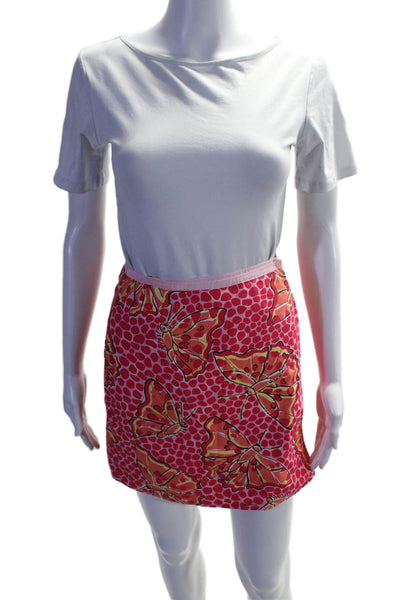 Lilly Pulitzer Womens Butterfly Print Mini Wrap Skirt Pink Cotton Size 12