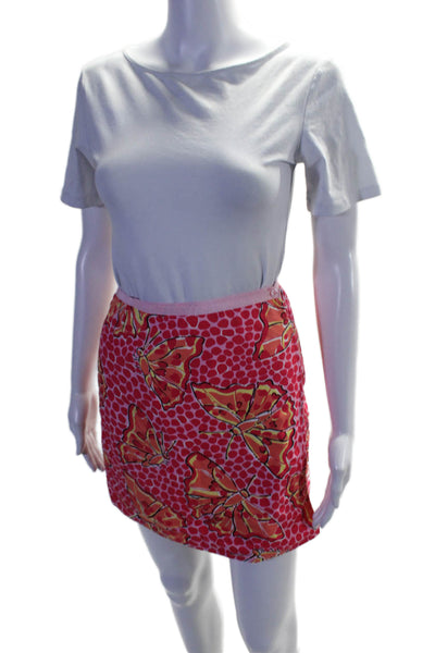 Lilly Pulitzer Womens Butterfly Print Mini Wrap Skirt Pink Cotton Size 12