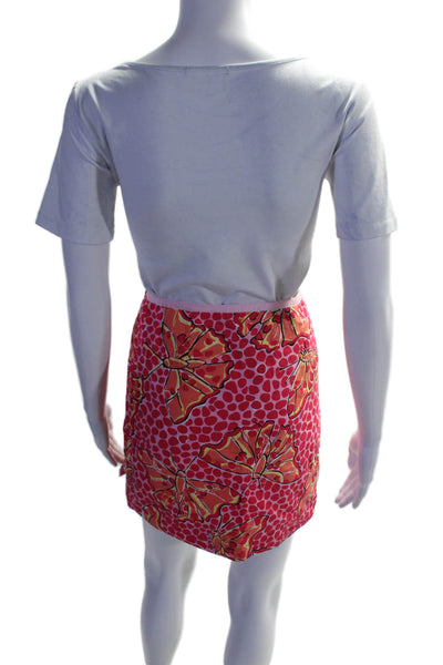 Lilly Pulitzer Womens Butterfly Print Mini Wrap Skirt Pink Cotton Size 12