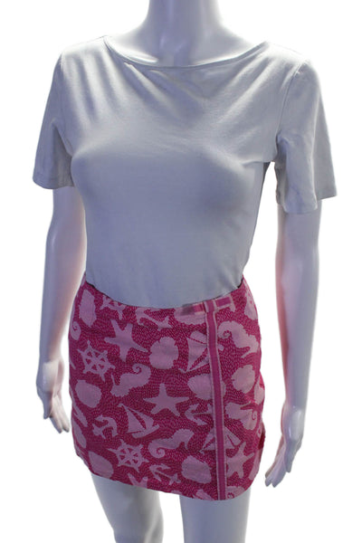 Lilly Pulitzer Womens Sea Horse Print Zip Up Mini Skort Pink Cotton Size 0